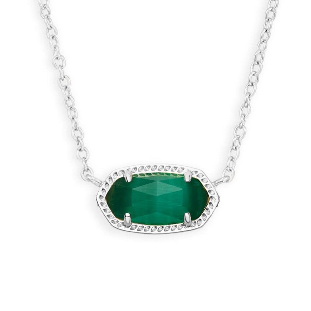 Kendra Scott Elisa Cat's eye Emerald Green necklace Silver Tone - Picture 5 of 5